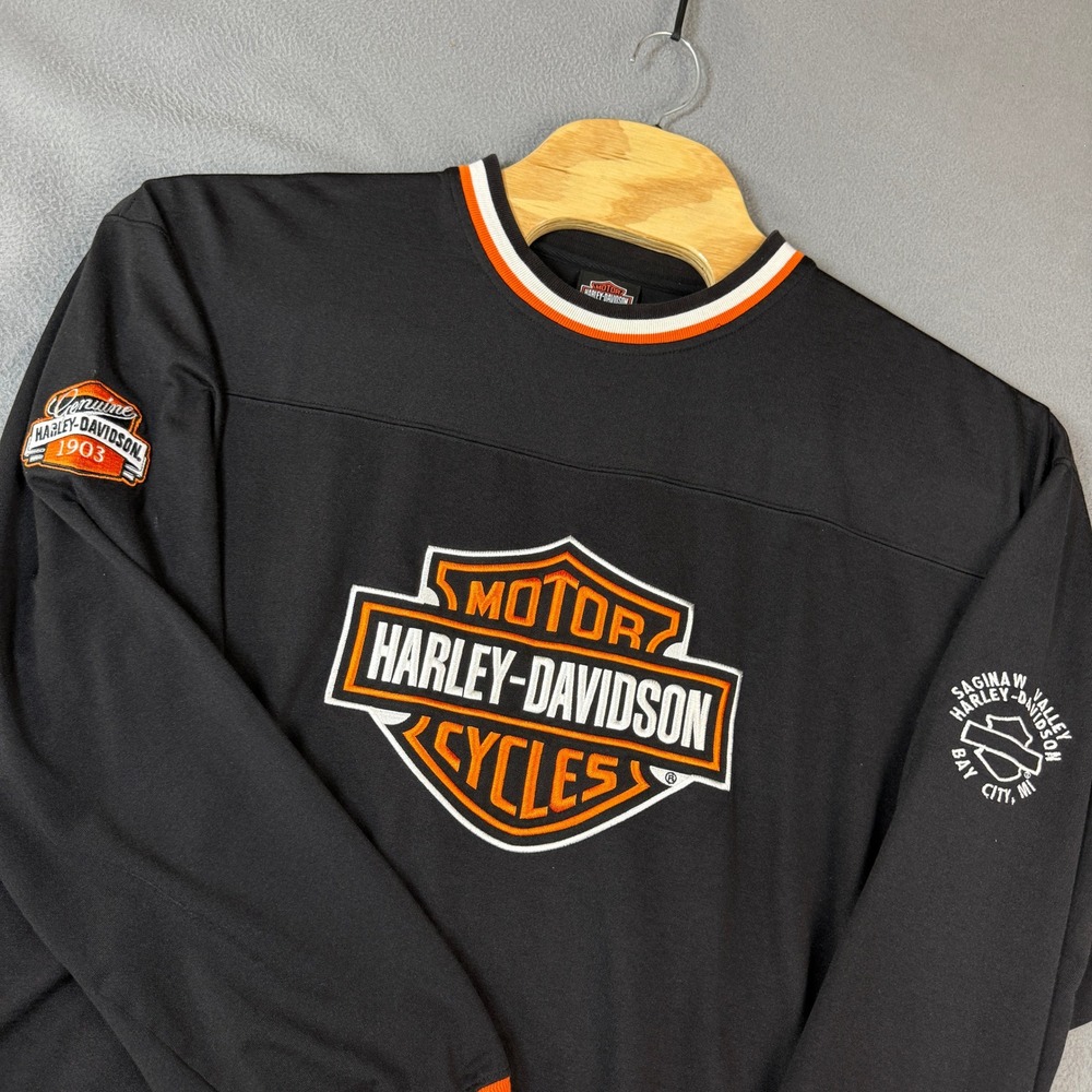 Harley-Davidson Men XXL Black Long Sleeve Jersey Saginaw Valley Bay City MI